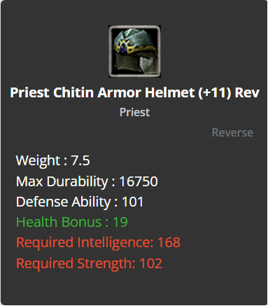 Priest Chitin Armor Helmet +11 (Reverse)